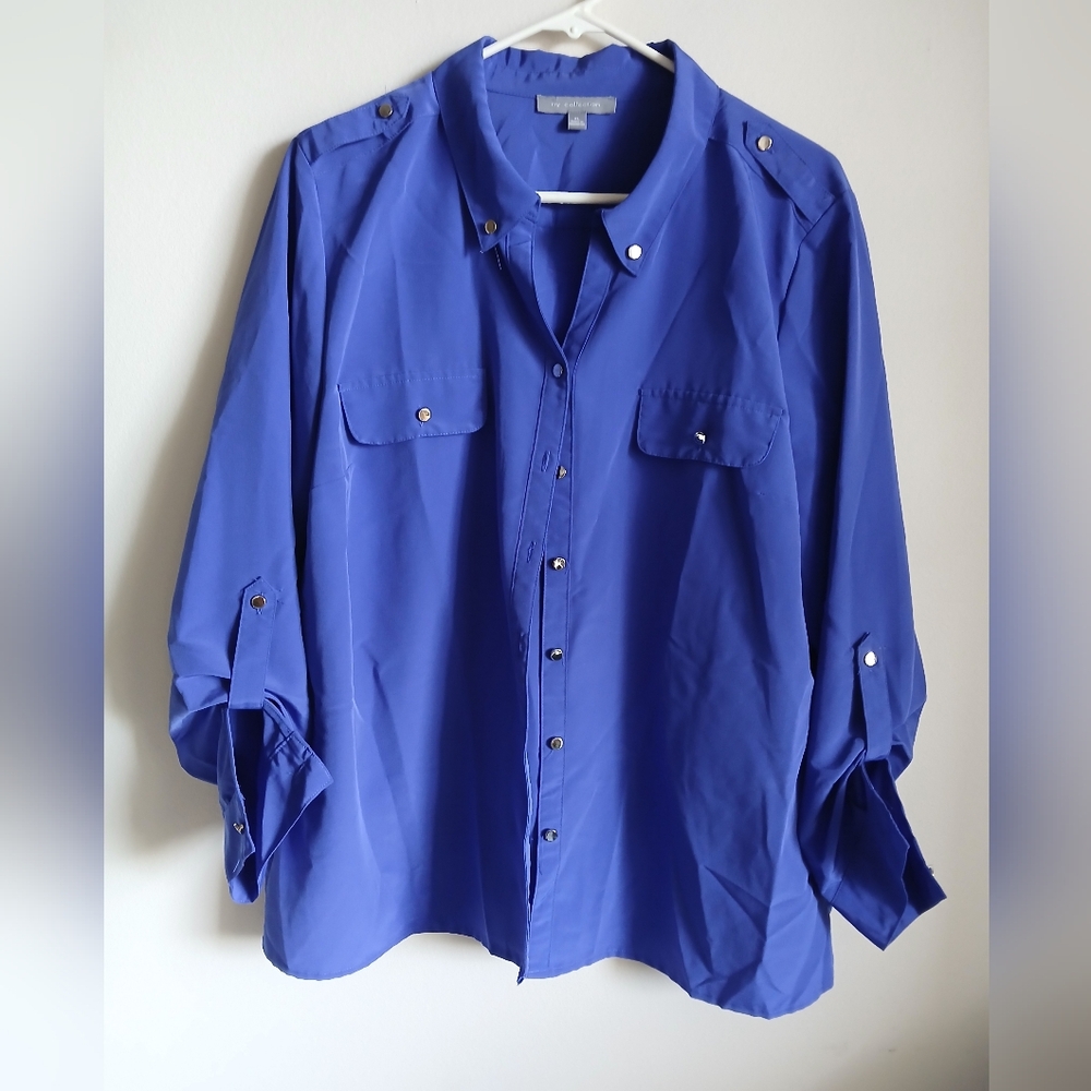 NY Collection Blue Button Front Top Size XL
